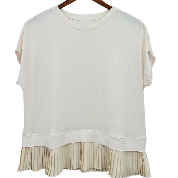 LOGO by Lori Goldstein Drop Shoulder Knit Top Pleated Trim Cap Sleeve XXS 2XS - Picture 1 of 8